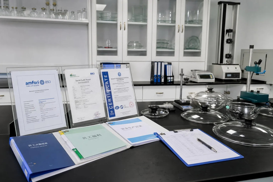 BSCI social compliance audit documentation review for tempered glass cookware lid manufacturer in China, professional quality control setting