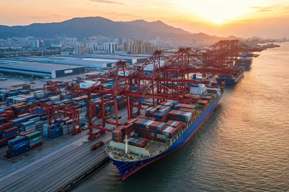 Aerial view of Ningbo container port representing FOB Ningbo EXW CIF Incoterms comparison for glass lid orders from China