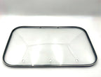 YD-100 Large Square Silicone Gasket Lid — angled detail view of stainless rim and glass dome