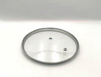 G18 - G-Series Narrow Rim Glass Lid (177–187mm) — angled detail view of stainless rim and glass dome