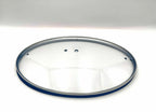 QT6.0 Silicone-Rim Tempered Glass Lid (314×248mm) — angled detail view of stainless rim and glass dome