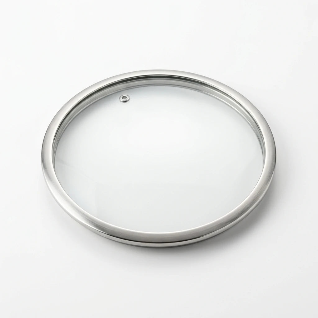 G18 - G-Series Narrow Rim Glass Lid (177–187mm) — close-up of silicone/steel rim and steam vent