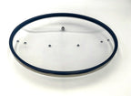 QT3.5 Silicone-Rim Tempered Glass Lid (260×210mm) — close-up of silicone/steel rim and steam vent