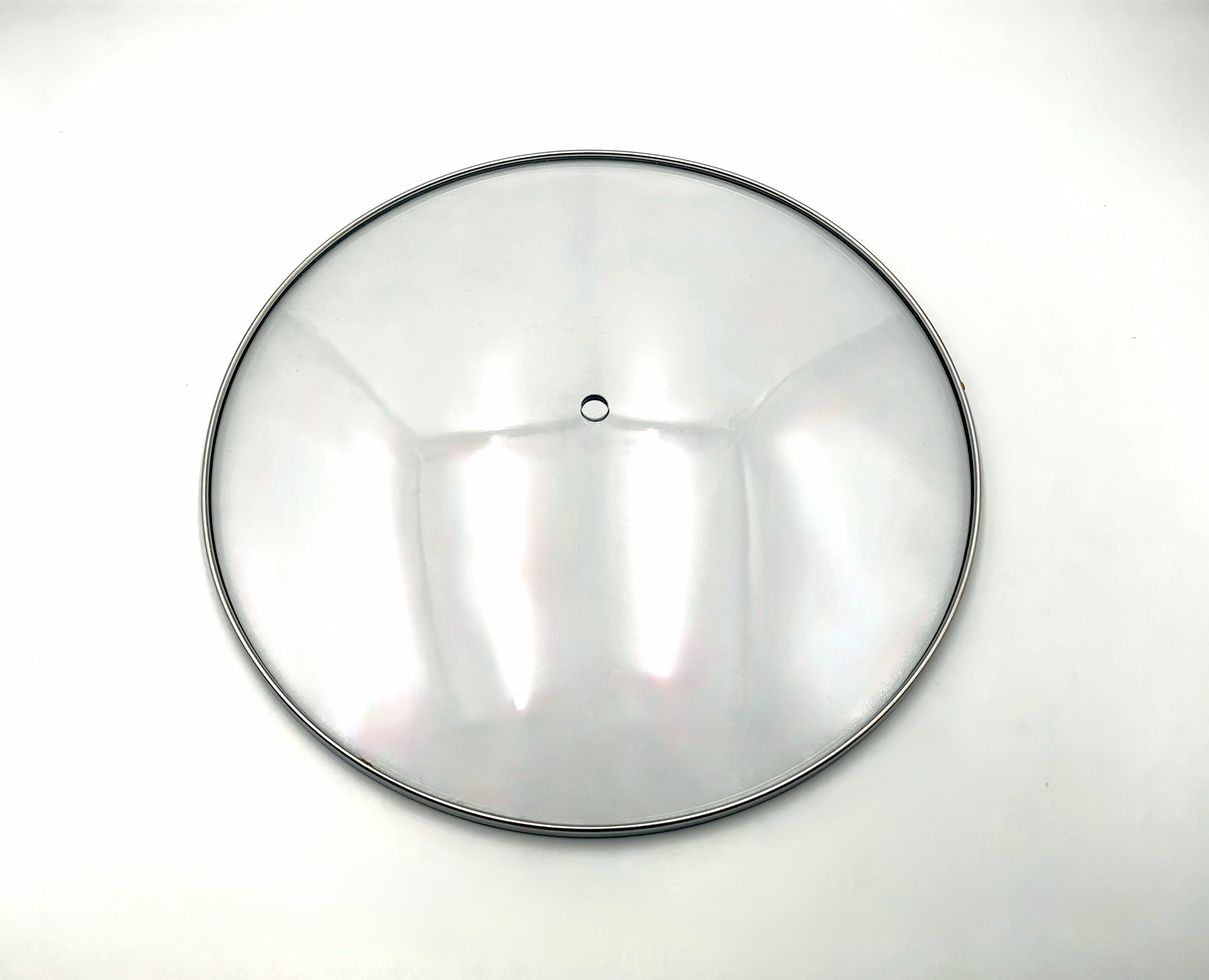 C265 - C-Series Tempered Glass Lid (φ265mm) — angled detail view of stainless rim and glass dome